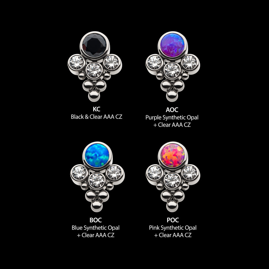 4-Bezel Set Synthetic Opal/AAA Gem/Swarovski Zirconia & Beads Cluster Flatback Stud Earring / Nosering - Synthetic Opal & Opal in Titanium