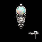 2-Bezel Set Synthetic Opal/AAA Gem/Swarovski Zirconia & Beads Cluster Flatback Stud Earring / Nosering - Synthetic Opal & Opal in Titanium