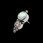 2-Bezel Set Synthetic Opal/AAA Gem/Swarovski Zirconia & Beads Cluster Flatback Stud Earring / Nosering - Synthetic Opal & Opal in Titanium