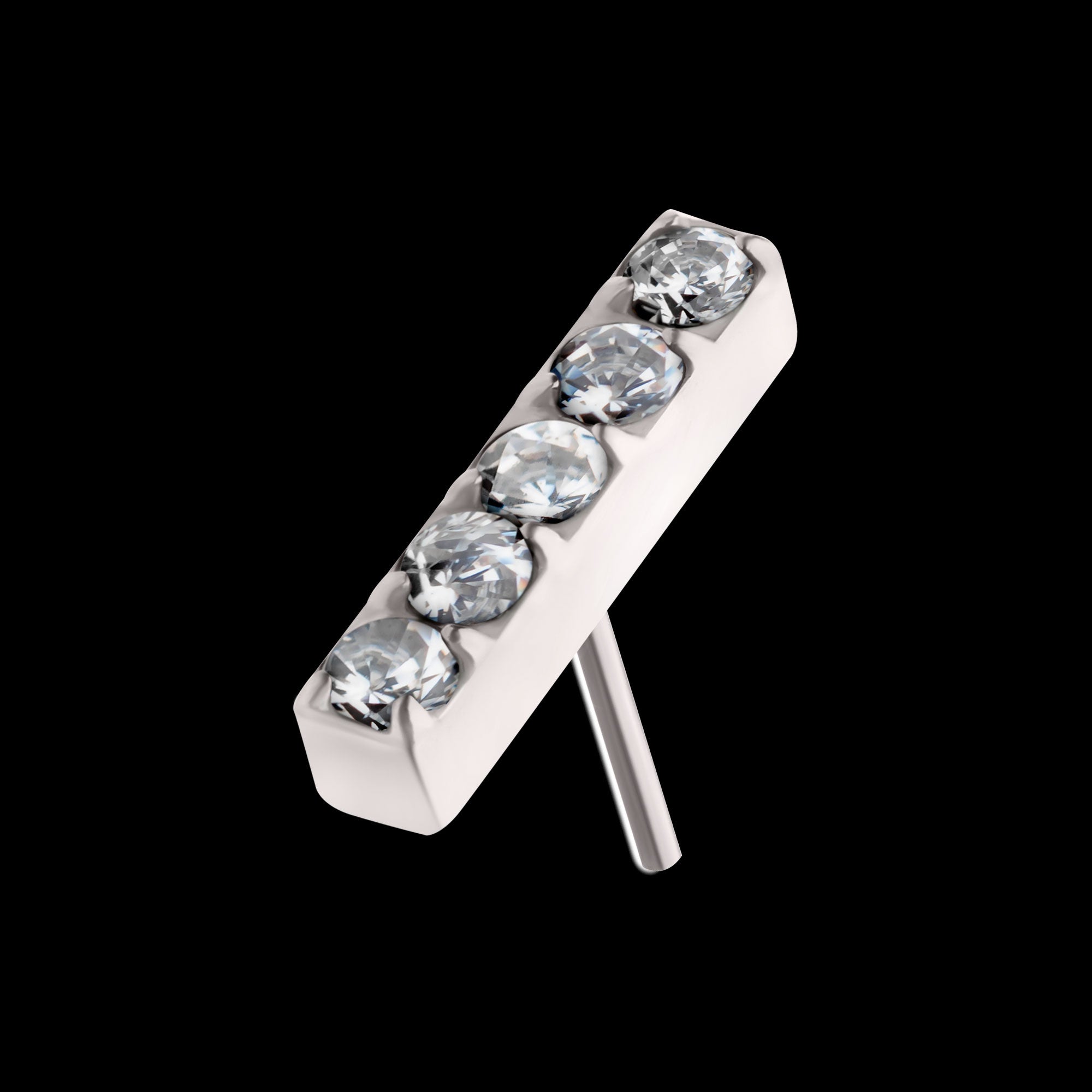 Prong Set Crystal/CZ/Opal 5-Cluster Bar Flatback Stud Earring / Nosering - Opal & CZ & Opal & CZ in Titanium