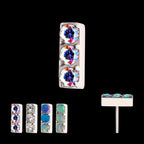 Prong Set Crystal/CZ/Opal 3-Cluster Bar Flatback Stud Earring / Nosering - Opal & CZ & Opal & CZ in Titanium