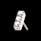 Prong Set Crystal/CZ/Opal 3-Cluster Bar Flatback Stud Earring / Nosering - Opal & CZ & Opal & CZ in Titanium