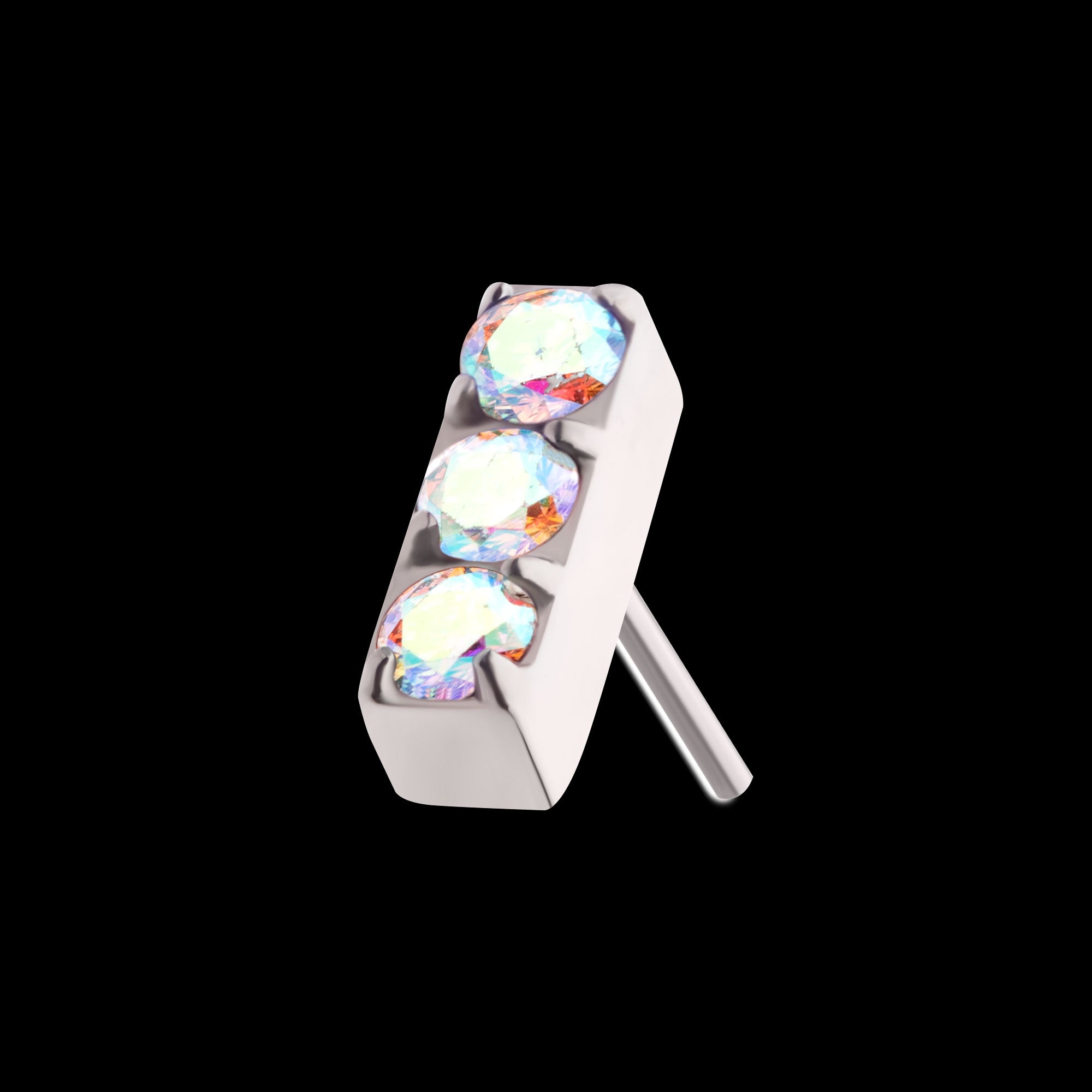 Prong Set Crystal/CZ/Opal 3-Cluster Bar Flatback Stud Earring / Nosering - Opal & CZ & Opal & CZ in Titanium