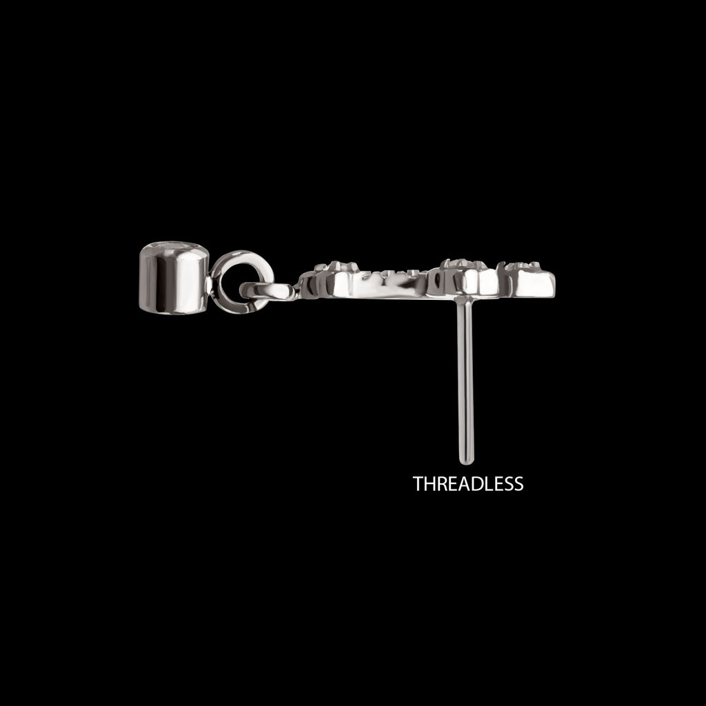 Milgrain Edge Prong Set CZ Gem Cross with Dangle Bezel Gem Flatback Stud Earring / Nosering - CZ in Titanium