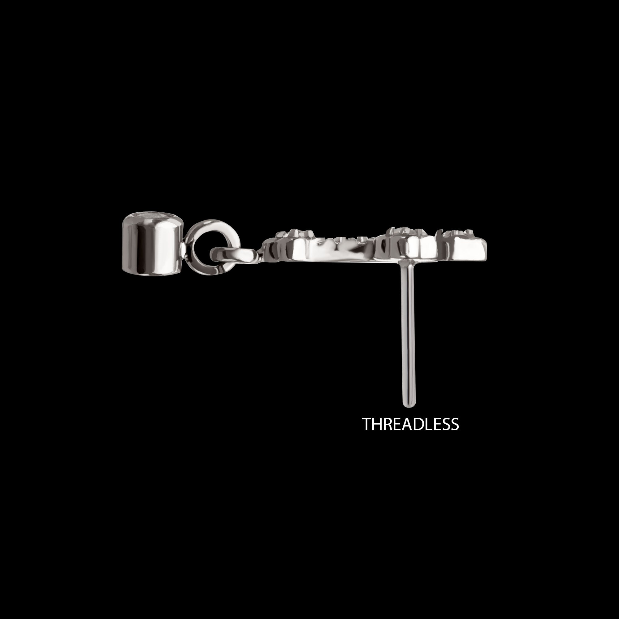 Milgrain Edge Prong Set CZ Gem Cross with Dangle Bezel Gem Flatback Stud Earring / Nosering - CZ in Titanium