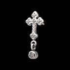 Milgrain Edge Prong Set CZ Gem Cross with Dangle Bezel Gem Flatback Stud Earring / Nosering - CZ in Titanium
