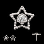Milgrain Edge Star with Prong Set CZ Gem Flatback Stud Earring / Nosering - CZ in Titanium
