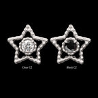 Milgrain Edge Star with Prong Set CZ Gem Flatback Stud Earring / Nosering - CZ in Titanium