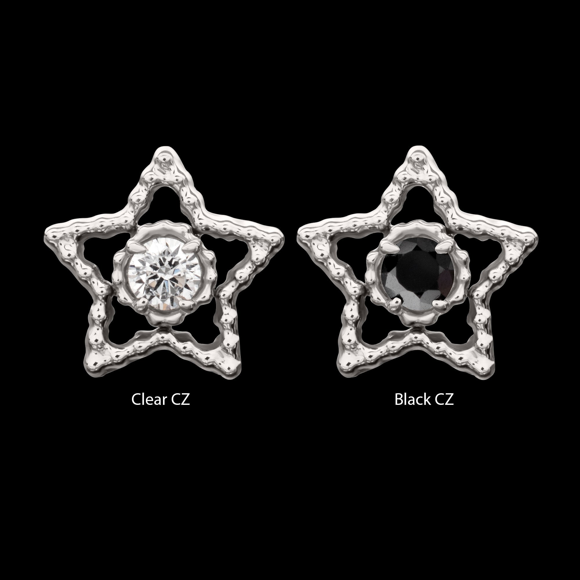 Milgrain Edge Star with Prong Set CZ Gem Flatback Stud Earring / Nosering - CZ in Titanium
