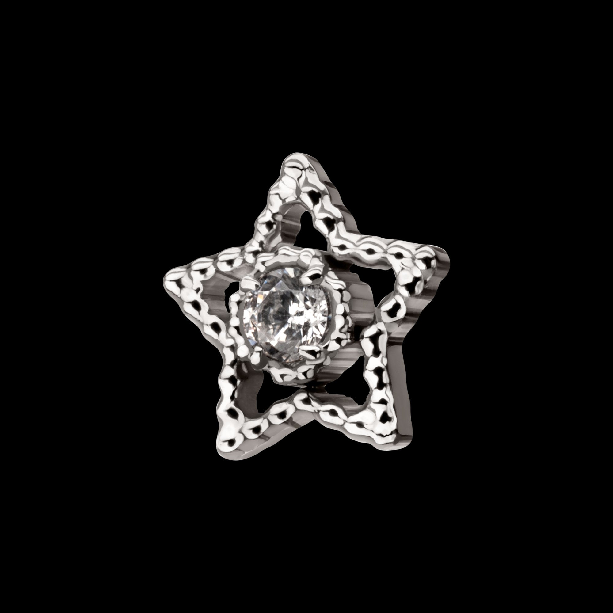 Milgrain Edge Star with Prong Set CZ Gem Flatback Stud Earring / Nosering - CZ in Titanium