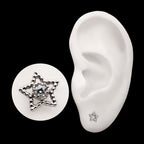 Milgrain Edge Star with Prong Set CZ Gem Flatback Stud Earring / Nosering - CZ in Titanium