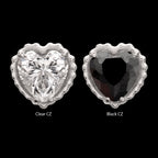Beaded Edge Prong Set Heart CZ Gem Flatback Stud Earring / Nosering - CZ in Titanium