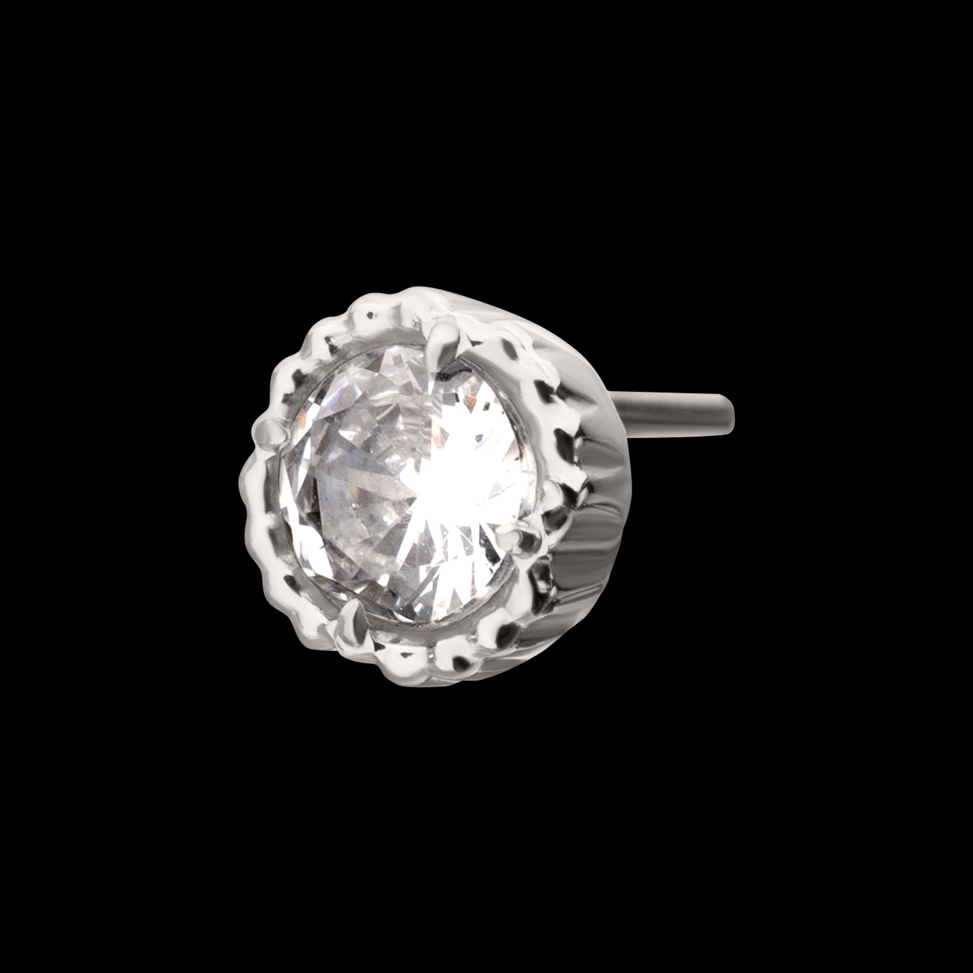 Beaded Edge Prong Set CZ Round Gem Flatback Stud Earring / Nosering - CZ in Titanium
