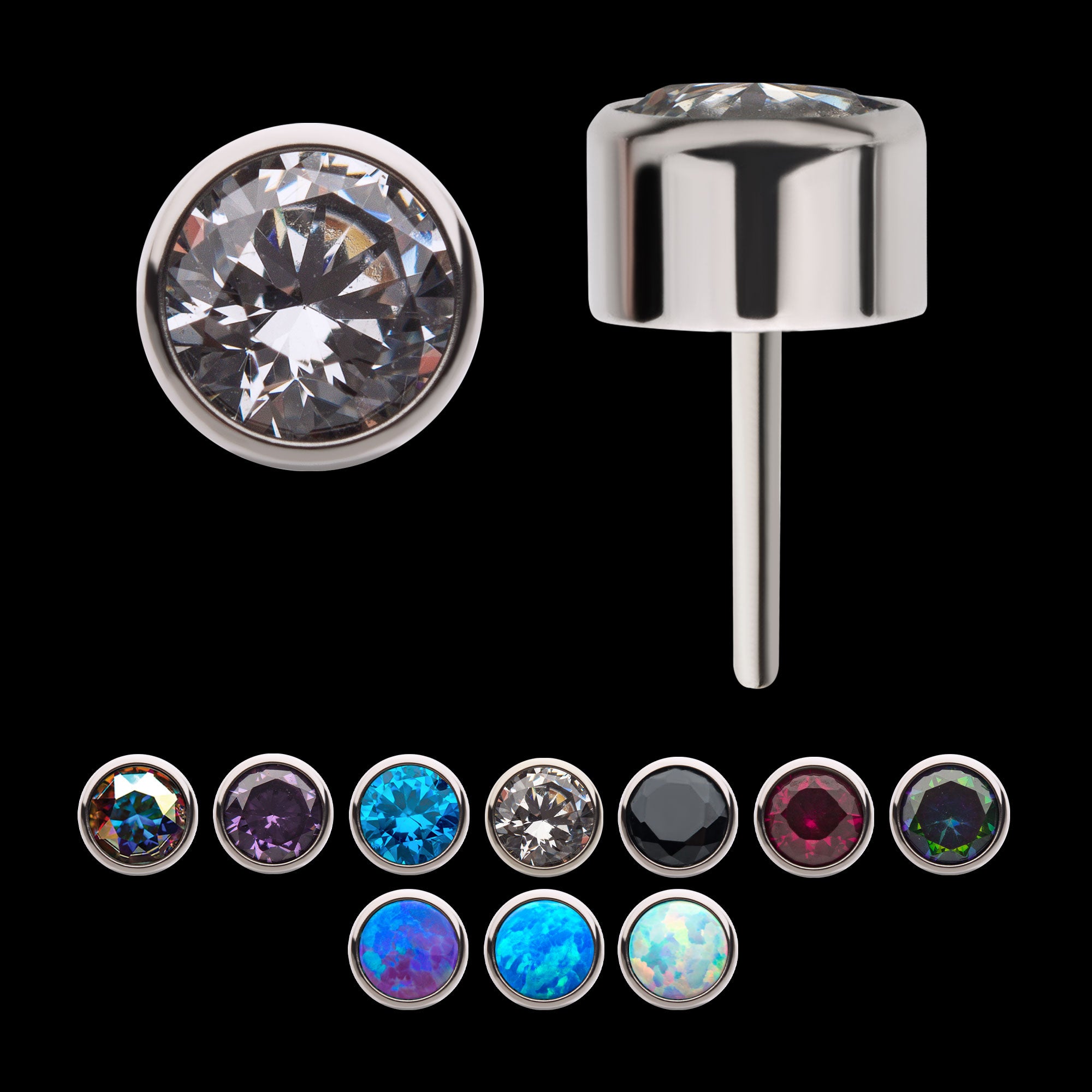 Bezel Set AAA CZ Flatback Stud Earring / Nosering - AAA CZ in Titanium