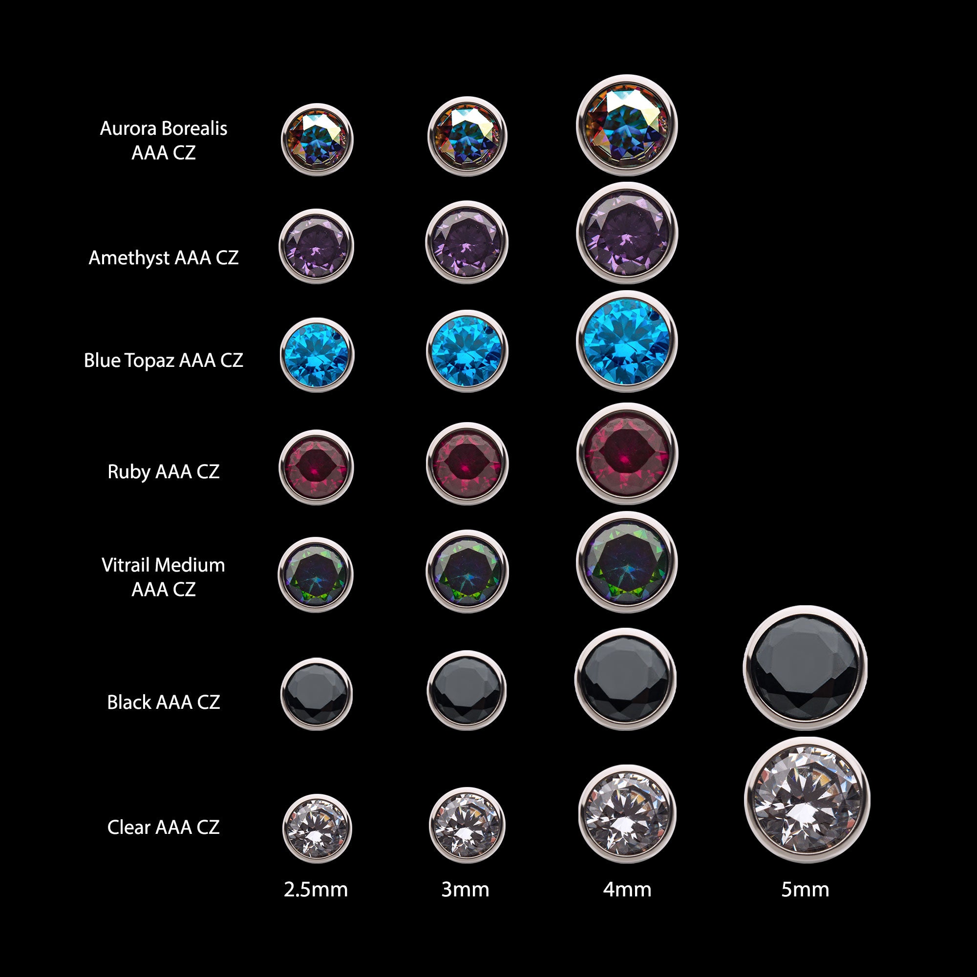 Bezel Set AAA CZ Flatback Stud Earring / Nosering - AAA CZ in Titanium