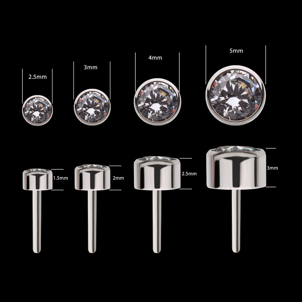 Bezel Set AAA CZ Flatback Stud Earring / Nosering - AAA CZ in Titanium