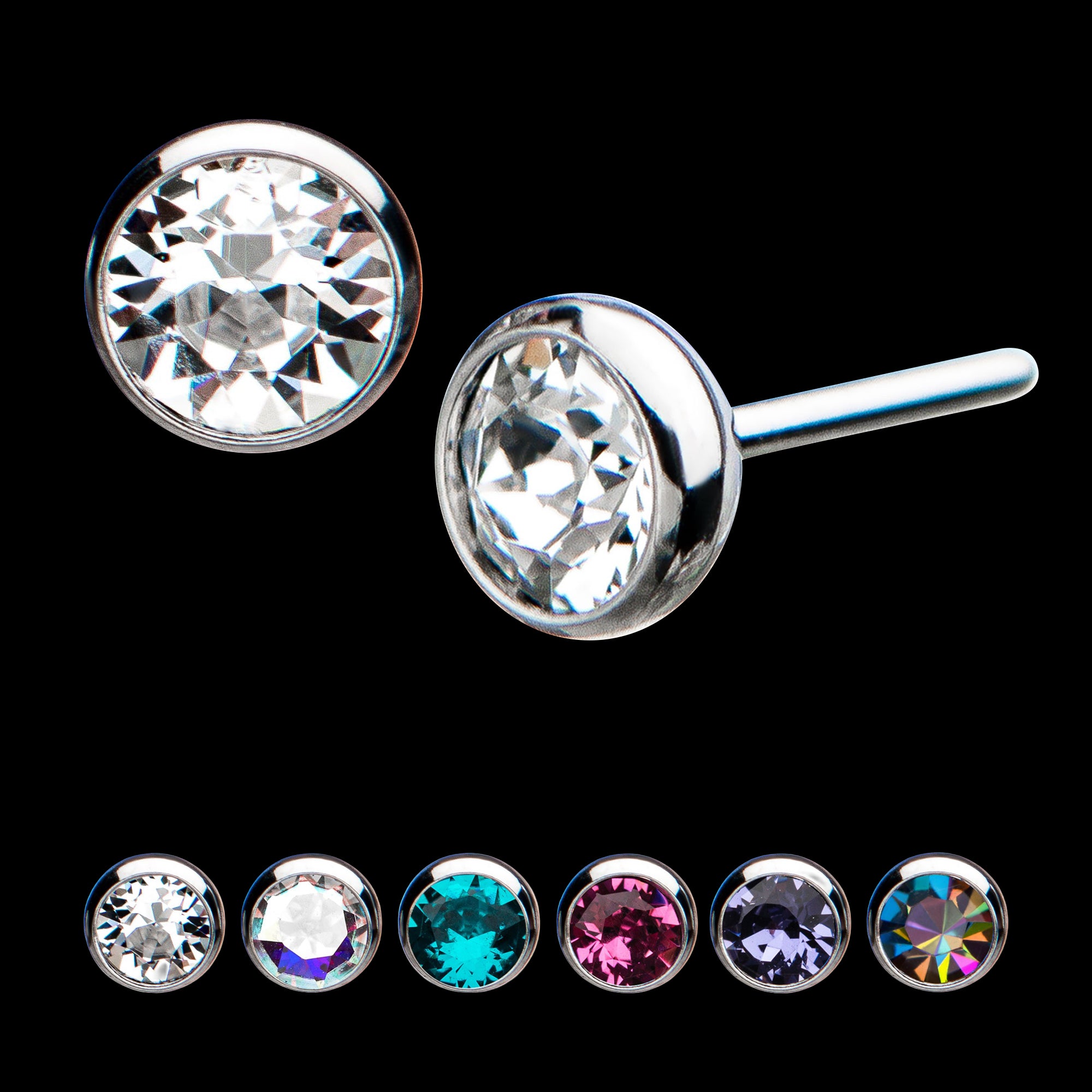 Bezel Set Swarovski Crystal Front Facing Flatback Stud Earring / Nosering - Swarovski Crystal in Titanium