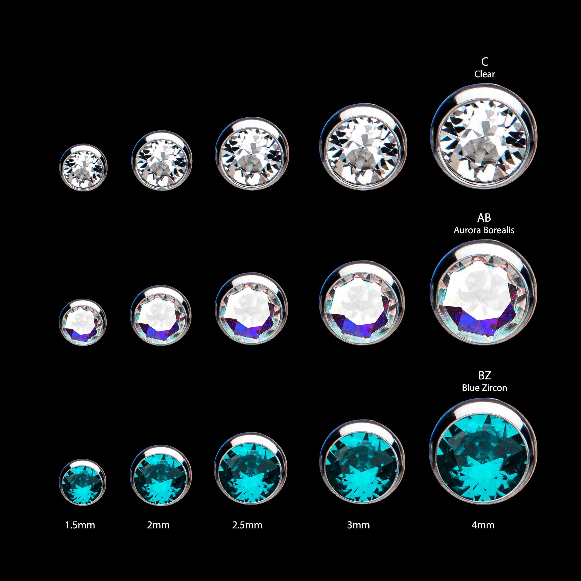 Bezel Set Swarovski Crystal Front Facing Flatback Stud Earring / Nosering - Swarovski Crystal in Titanium