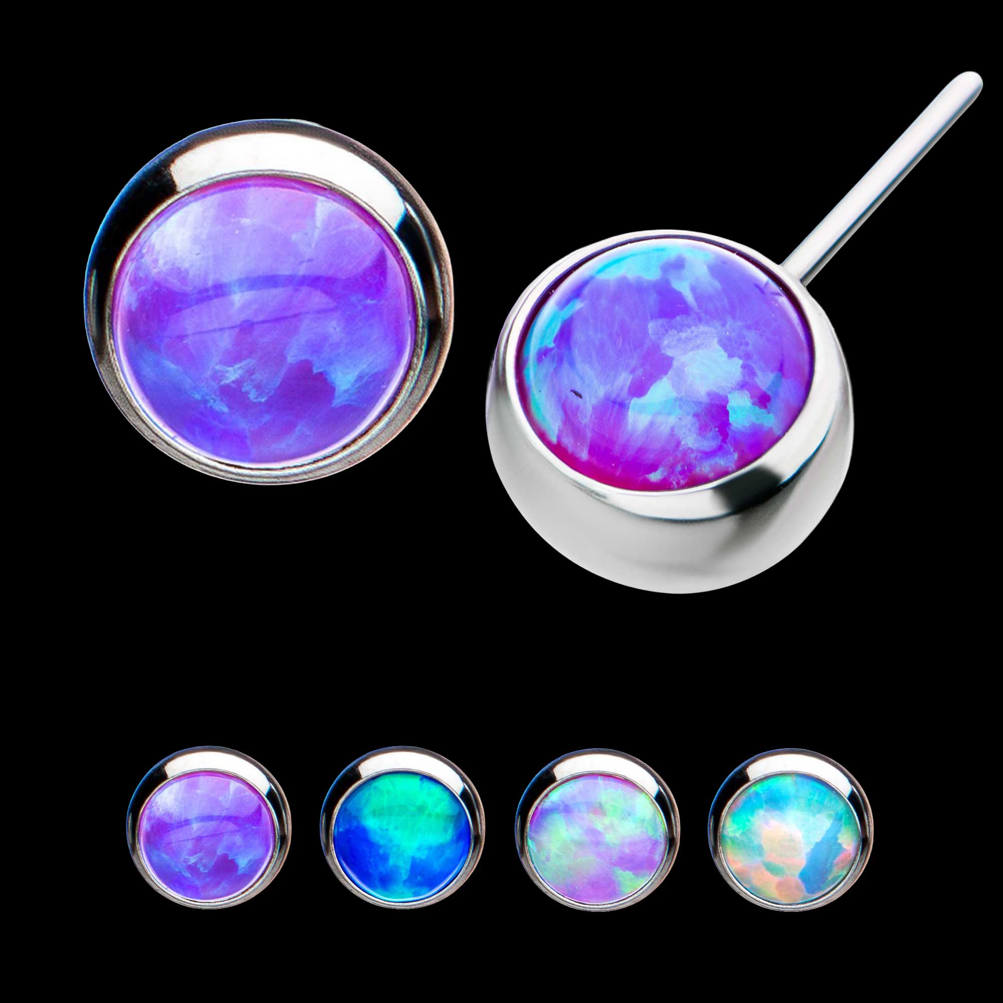 Bezel Set Synthetic Opal Side Facing Flatback Stud Earring / Nosering - Synthetic Opal & Opal in Titanium