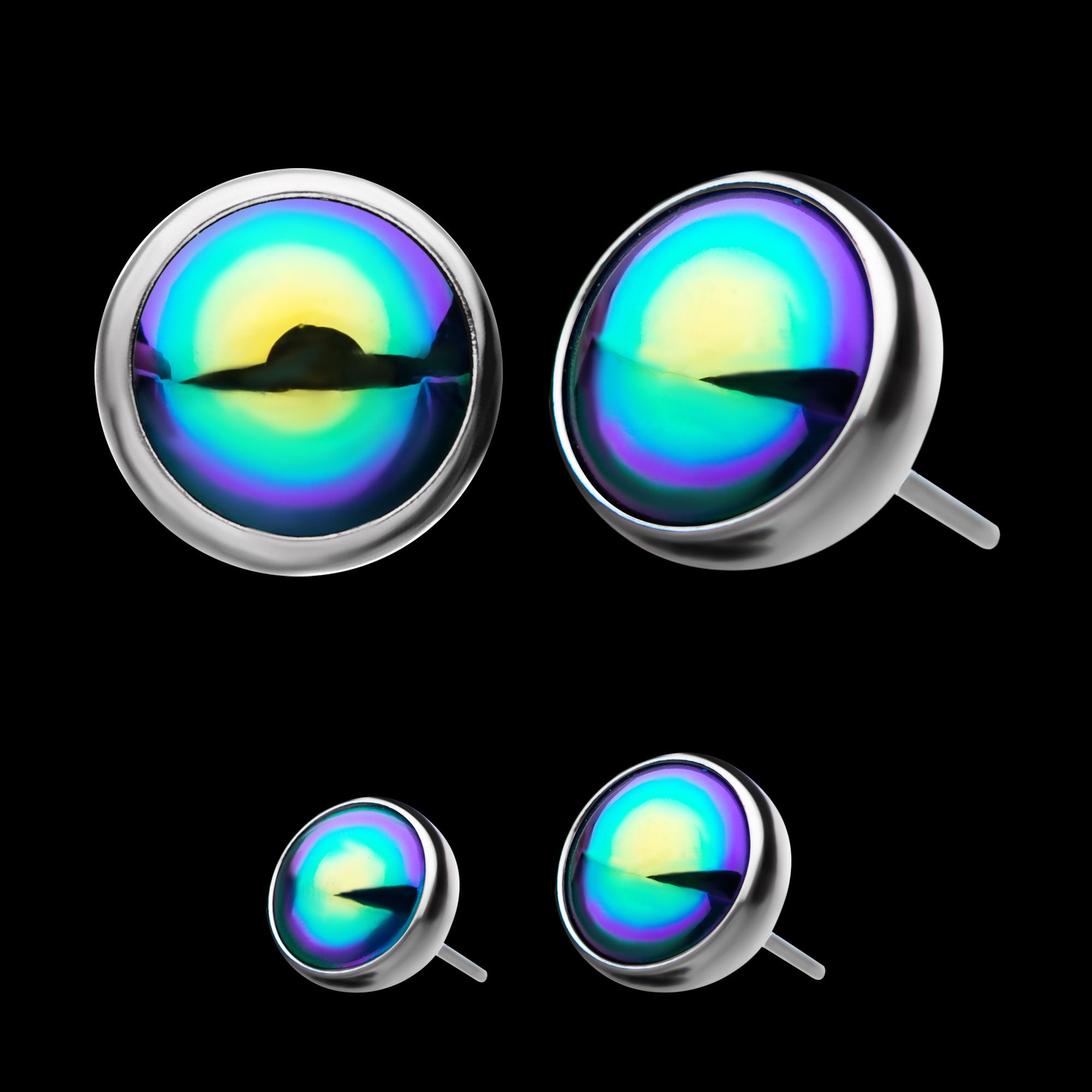 Bezel Set Oil Slick Pearl Front Facing Flatback Stud Earring / Nosering - Titanium