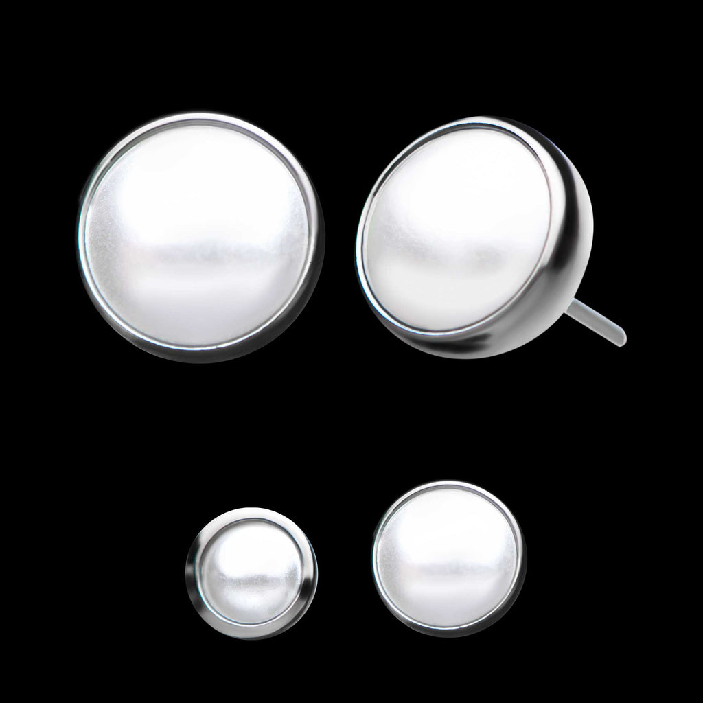 Bezel Set White Pearl Front Facing Flatback Stud Earring / Nosering - Titanium