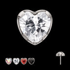 Prong Set Heart Shaped Gem Flatback Stud Earring / Nosering - Gem in Titanium