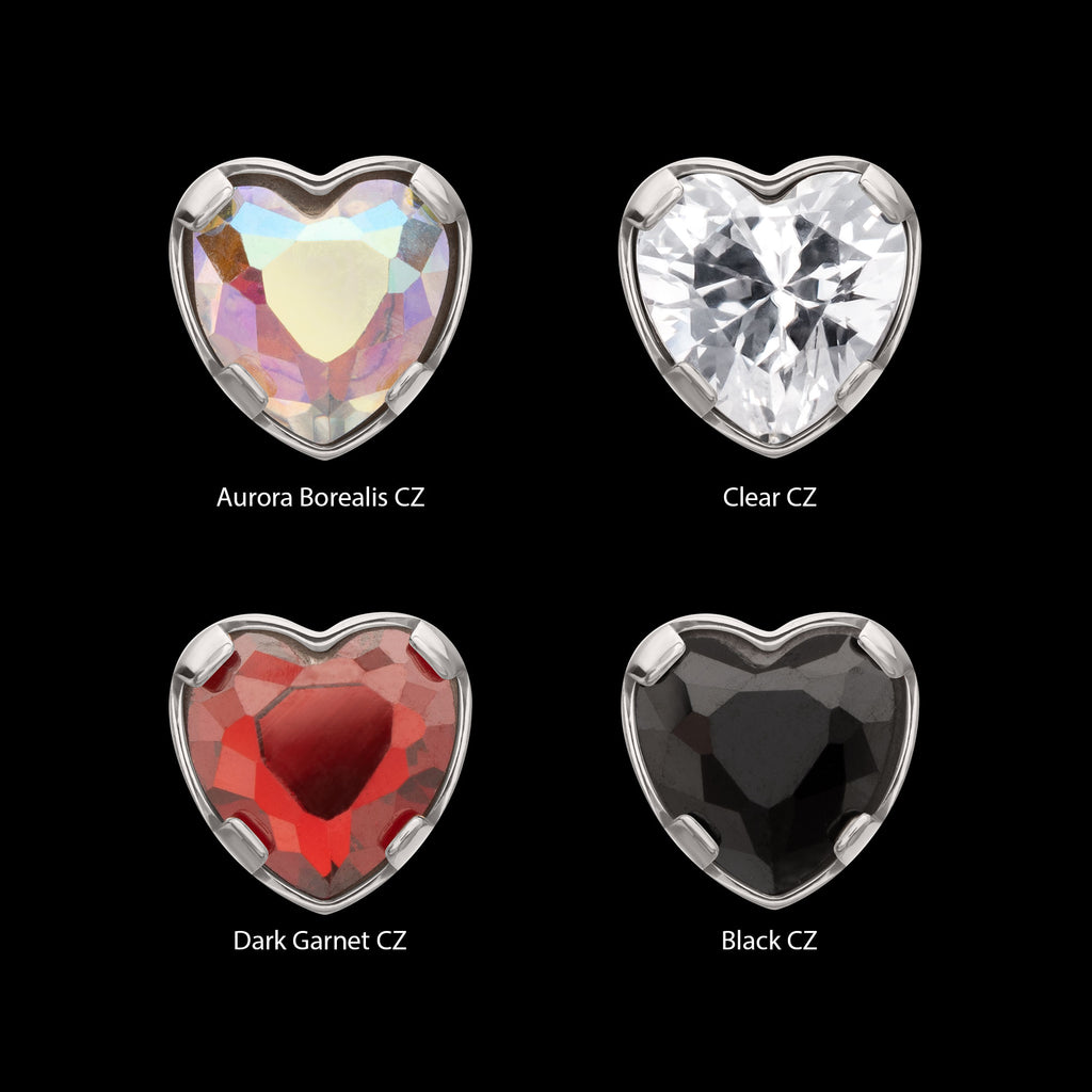 Prong Set Heart Shaped Gem Flatback Stud Earring / Nosering - Gem in Titanium