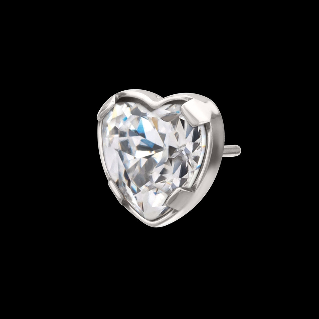 Prong Set Heart Shaped Gem Flatback Stud Earring / Nosering - Gem in Titanium