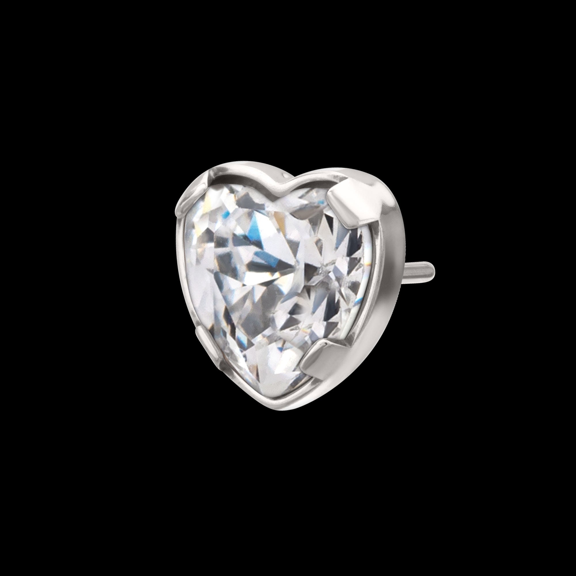 Prong Set Heart Shaped Gem Flatback Stud Earring / Nosering - Gem in Titanium