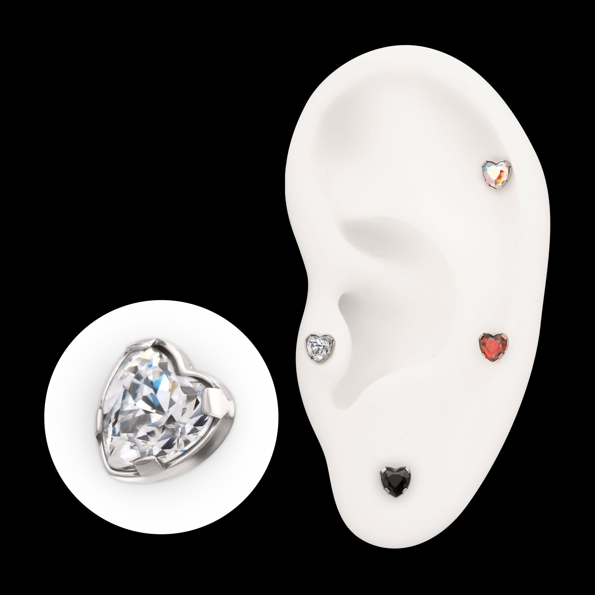 Prong Set Heart Shaped Gem Flatback Stud Earring / Nosering - Gem in Titanium
