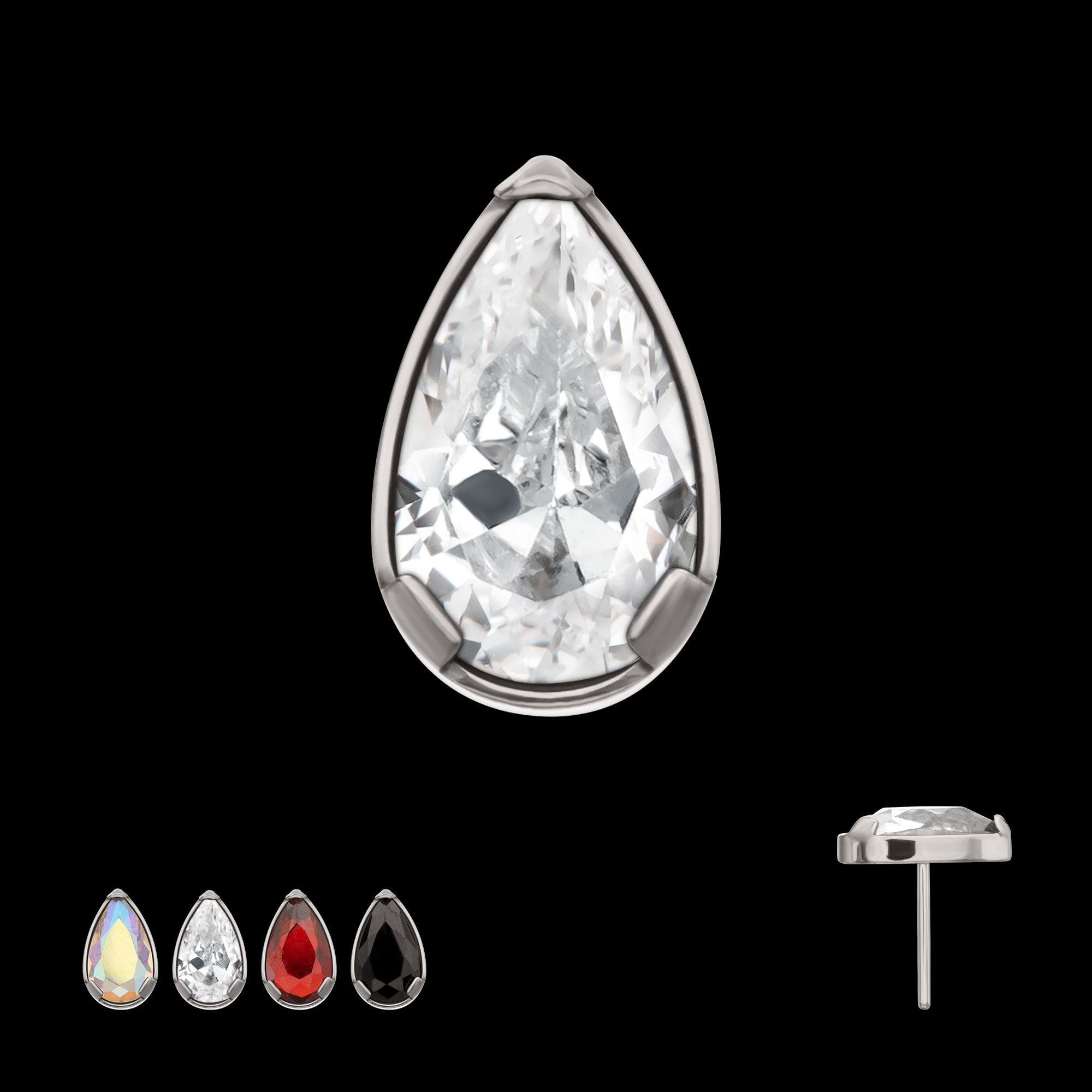 Prong Set Teardrop Shaped Gem Flatback Stud Earring / Nosering - Gem in Titanium