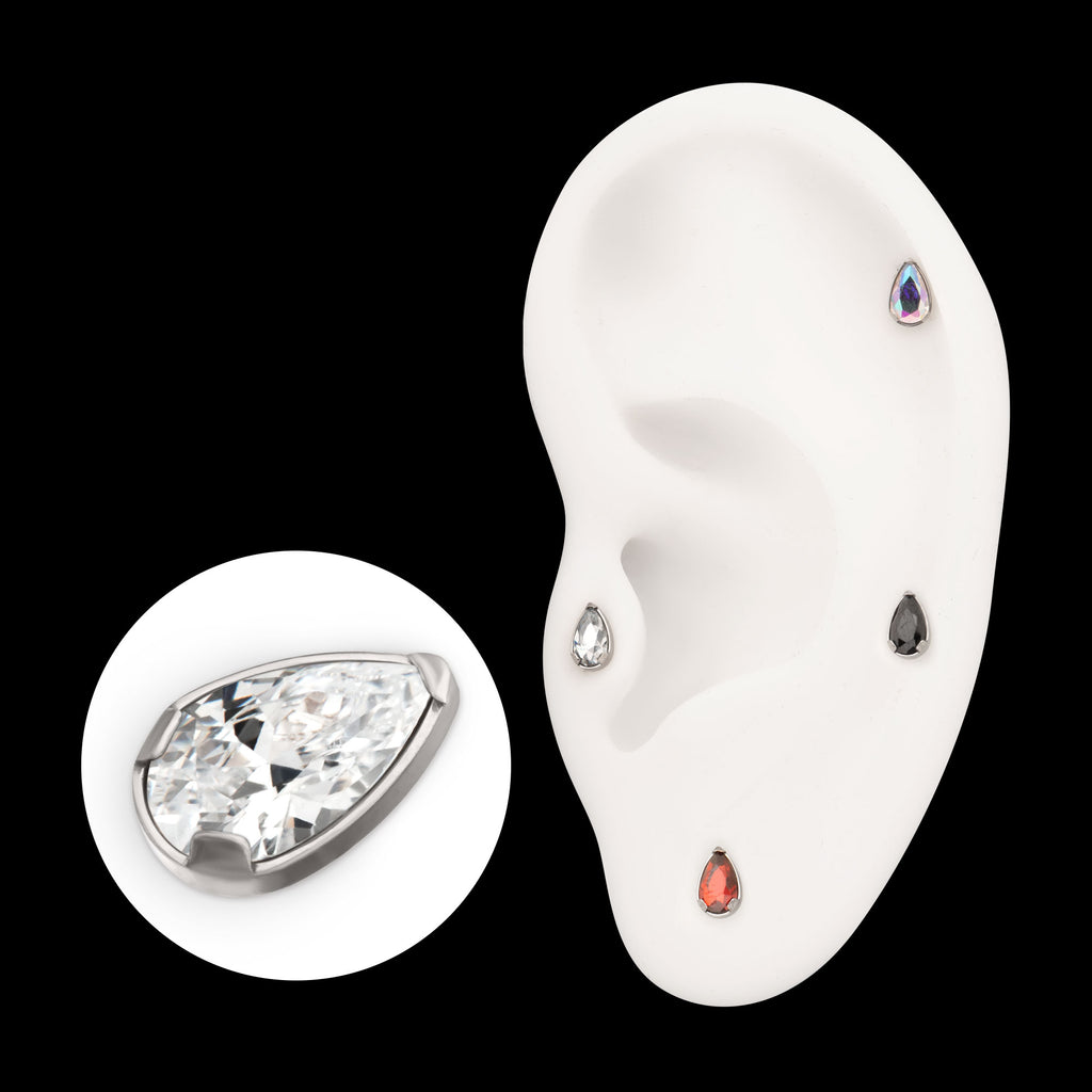 Prong Set Teardrop Shaped Gem Flatback Stud Earring / Nosering - Gem in Titanium