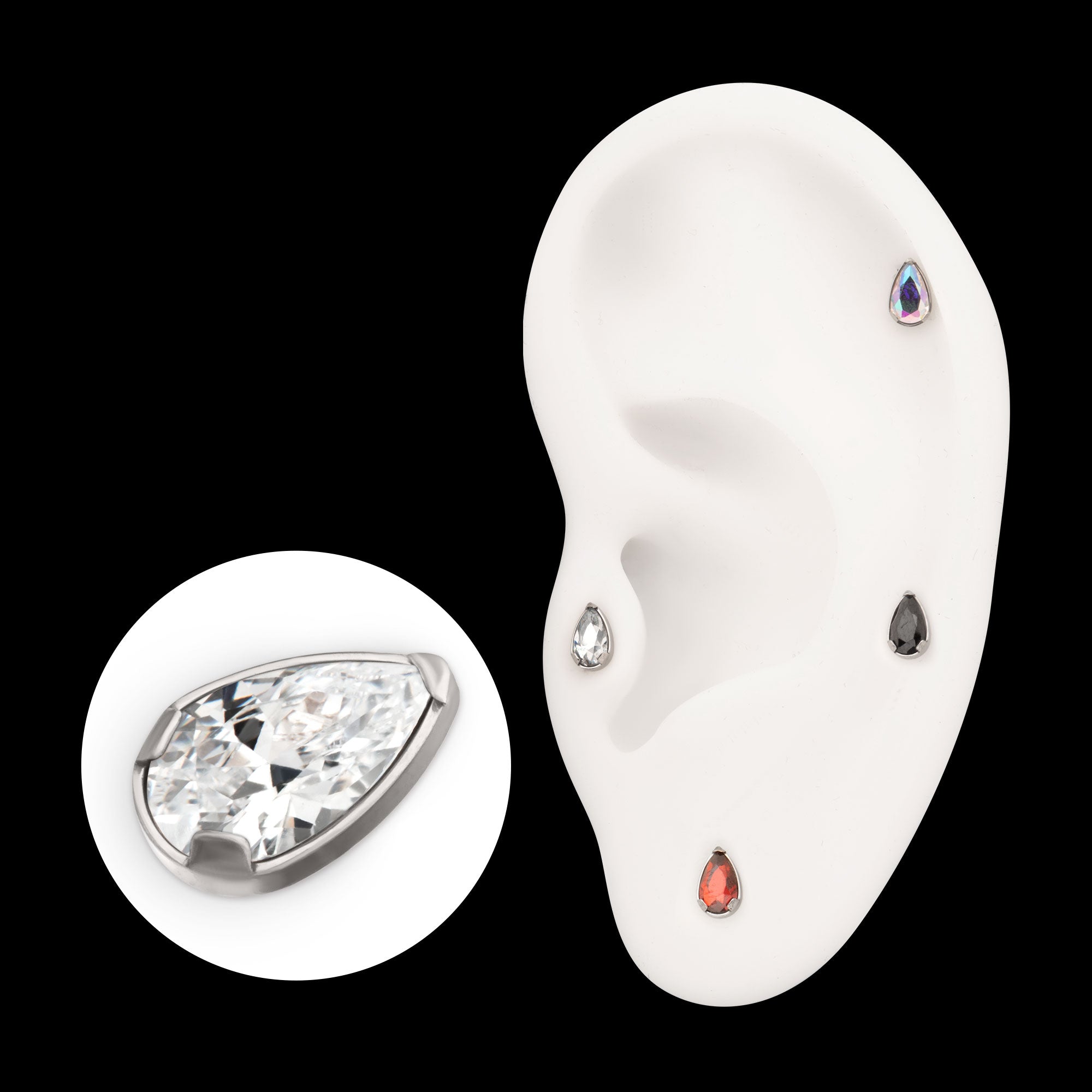 Prong Set Teardrop Shaped Gem Flatback Stud Earring / Nosering - Gem in Titanium