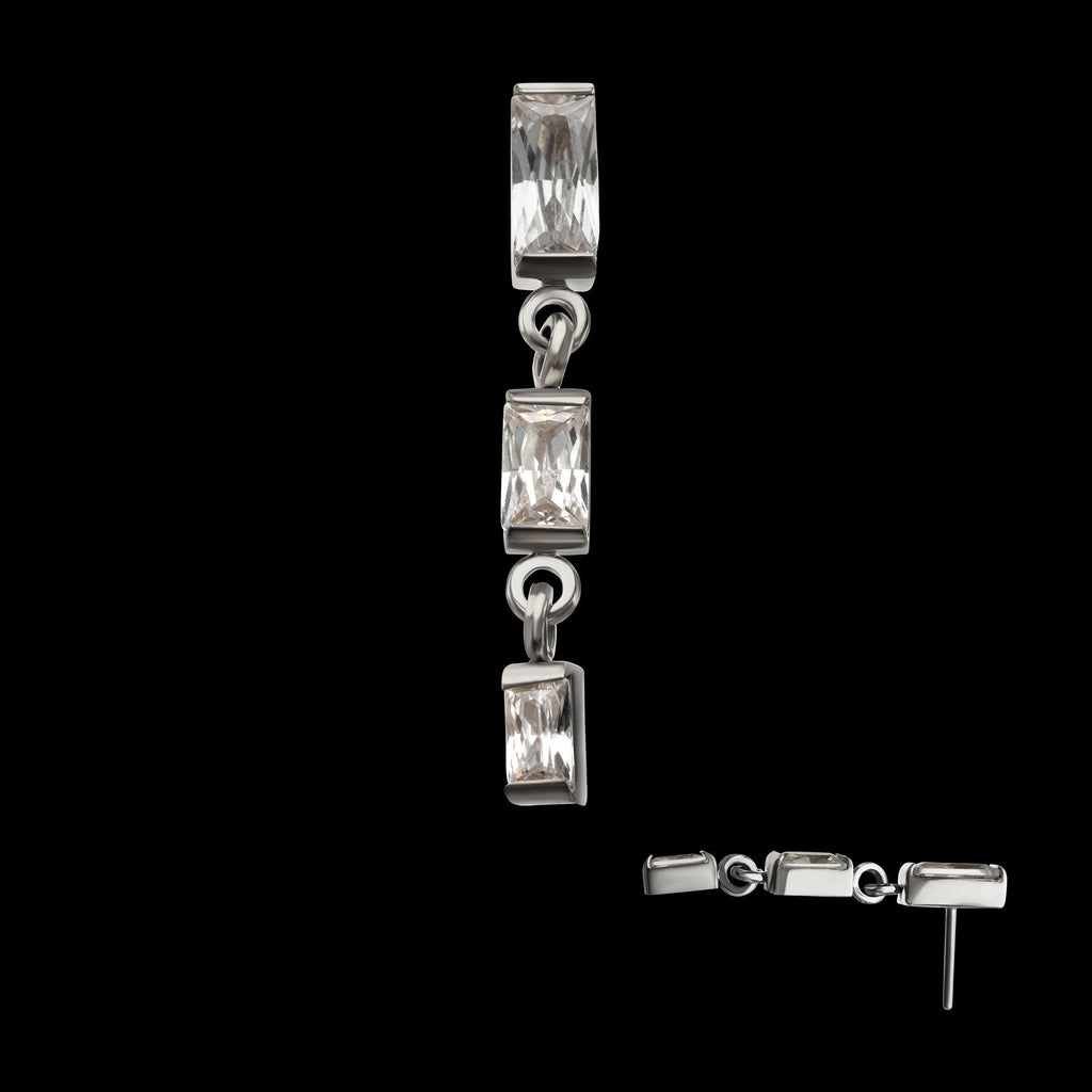 Triple Baguette Gem Dangle Threadless Earring / Nosering – Titanium