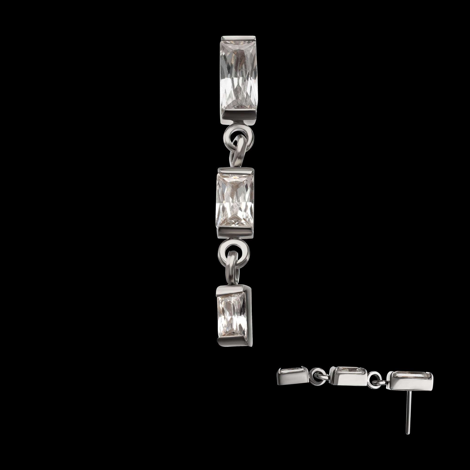 Triple Baguette Gem Dangle Threadless Earring / Nosering – Titanium