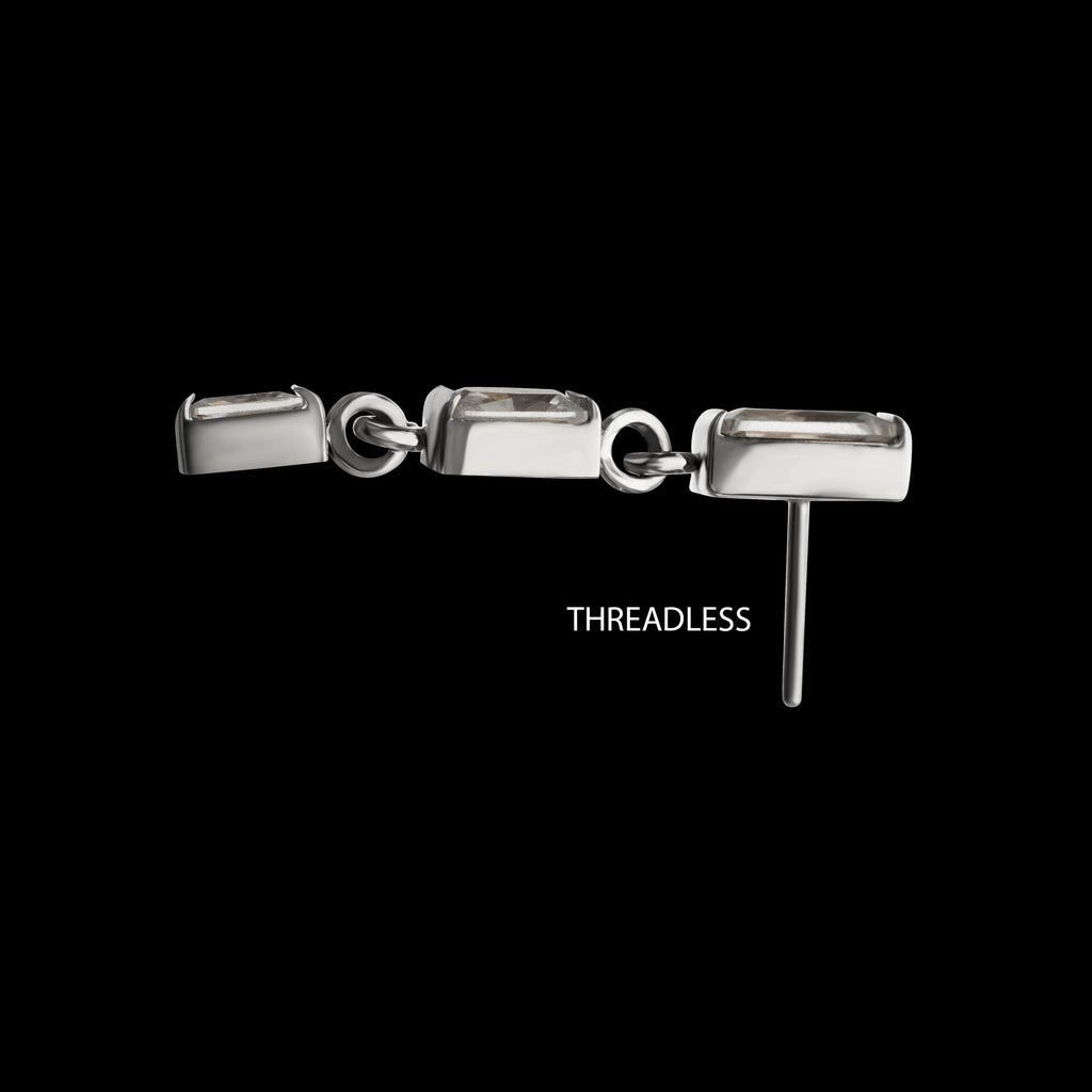 Triple Baguette Gem Dangle Threadless Earring / Nosering – Titanium