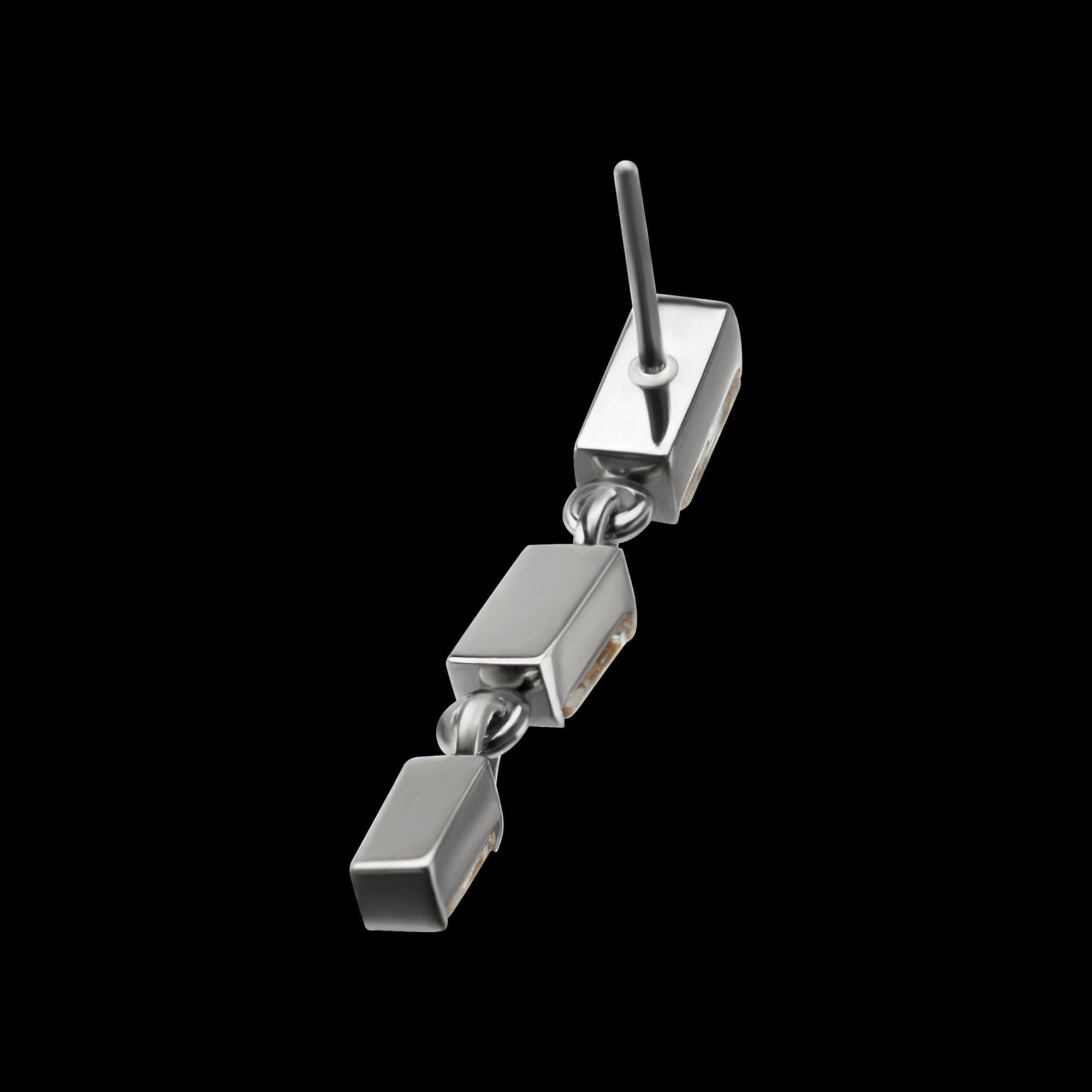 Triple Baguette Gem Dangle Threadless Earring / Nosering – Titanium