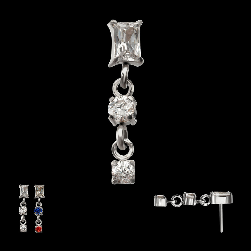 Baguette Prong-Set Gem Double Gem Dangle Threadless Earring / Nosering – Titanium