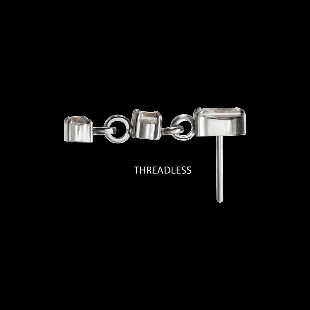 Baguette Prong-Set Gem Double Gem Dangle Threadless Earring / Nosering – Titanium