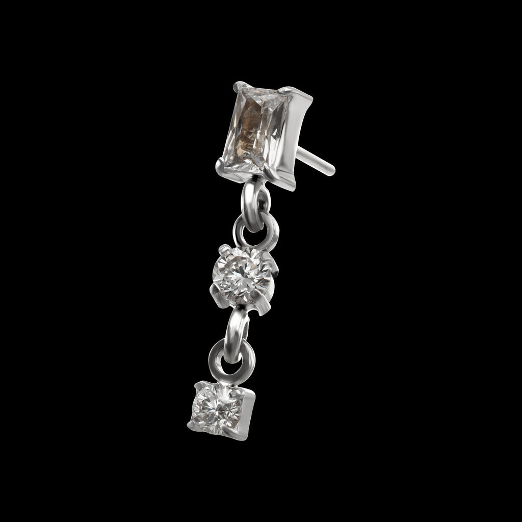 Baguette Prong-Set Gem Double Gem Dangle Threadless Earring / Nosering – Titanium