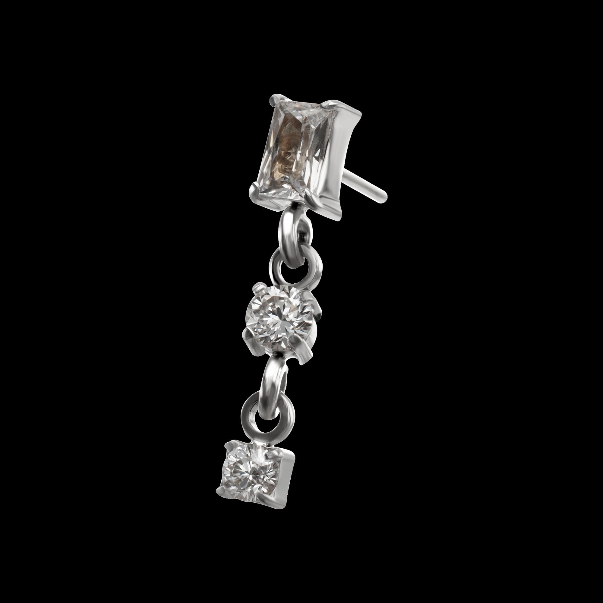Baguette Prong-Set Gem Double Gem Dangle Threadless Earring / Nosering – Titanium