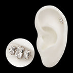 Triple Baguette Prong-Set Gem Threadless Earring / Nosering – Titanium