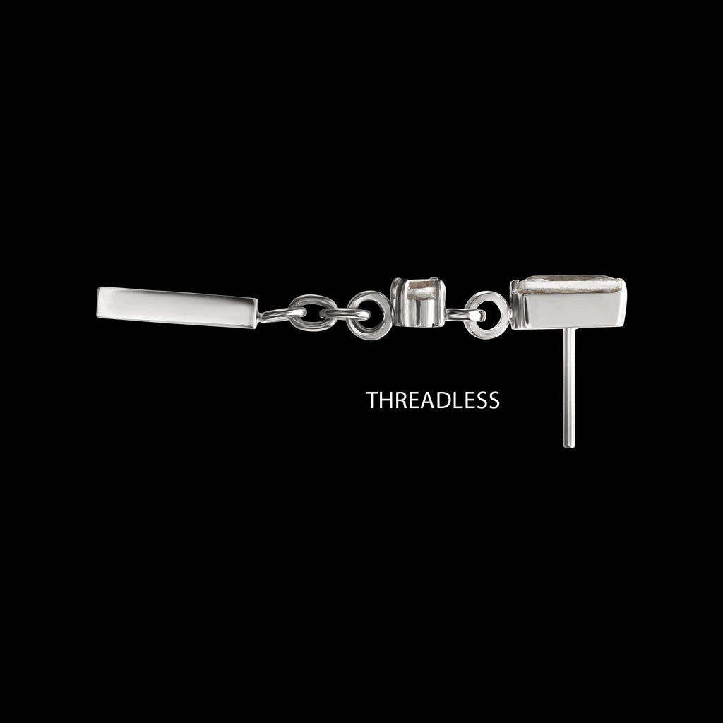 Prong-Set Gem Baguette with Round Gem & Bar Dangle Threadless Earring / Nosering – Titanium