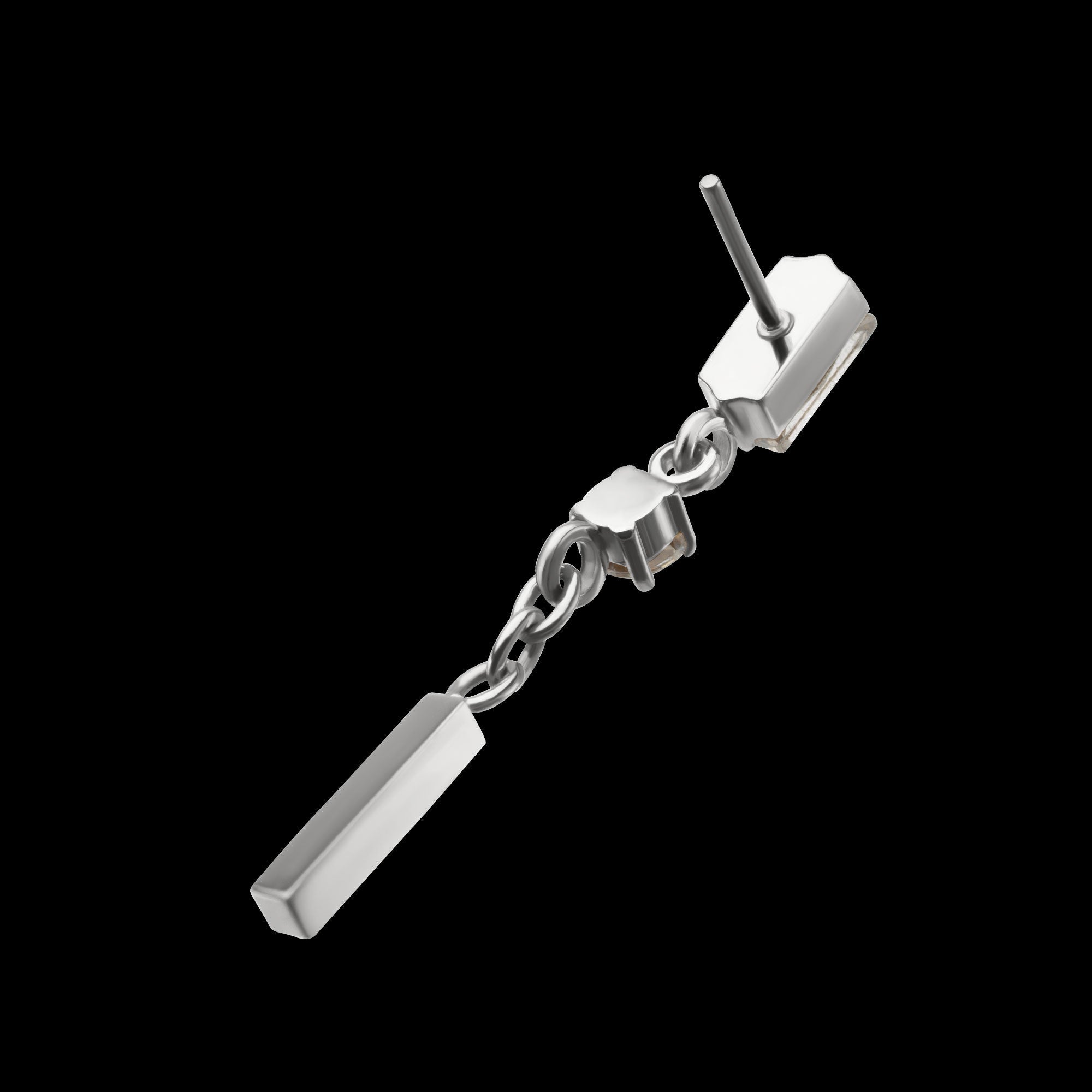 Prong-Set Gem Baguette with Round Gem & Bar Dangle Threadless Earring / Nosering – Titanium