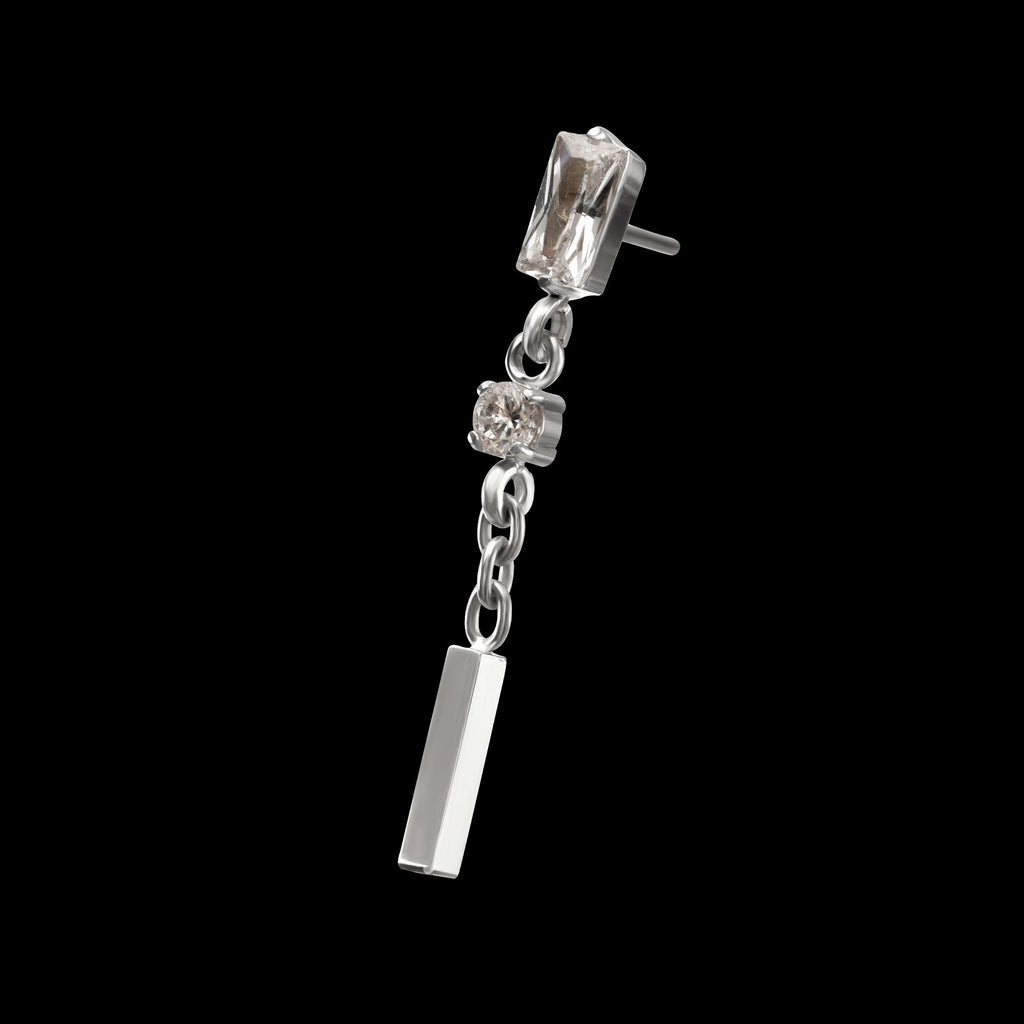 Prong-Set Gem Baguette with Round Gem & Bar Dangle Threadless Earring / Nosering – Titanium