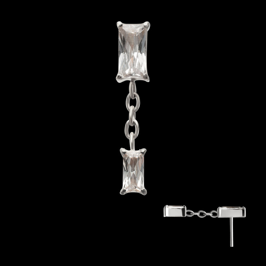 Double Baguette Prong-Set Gem Dangle Threadless Earring / Nosering – Titanium
