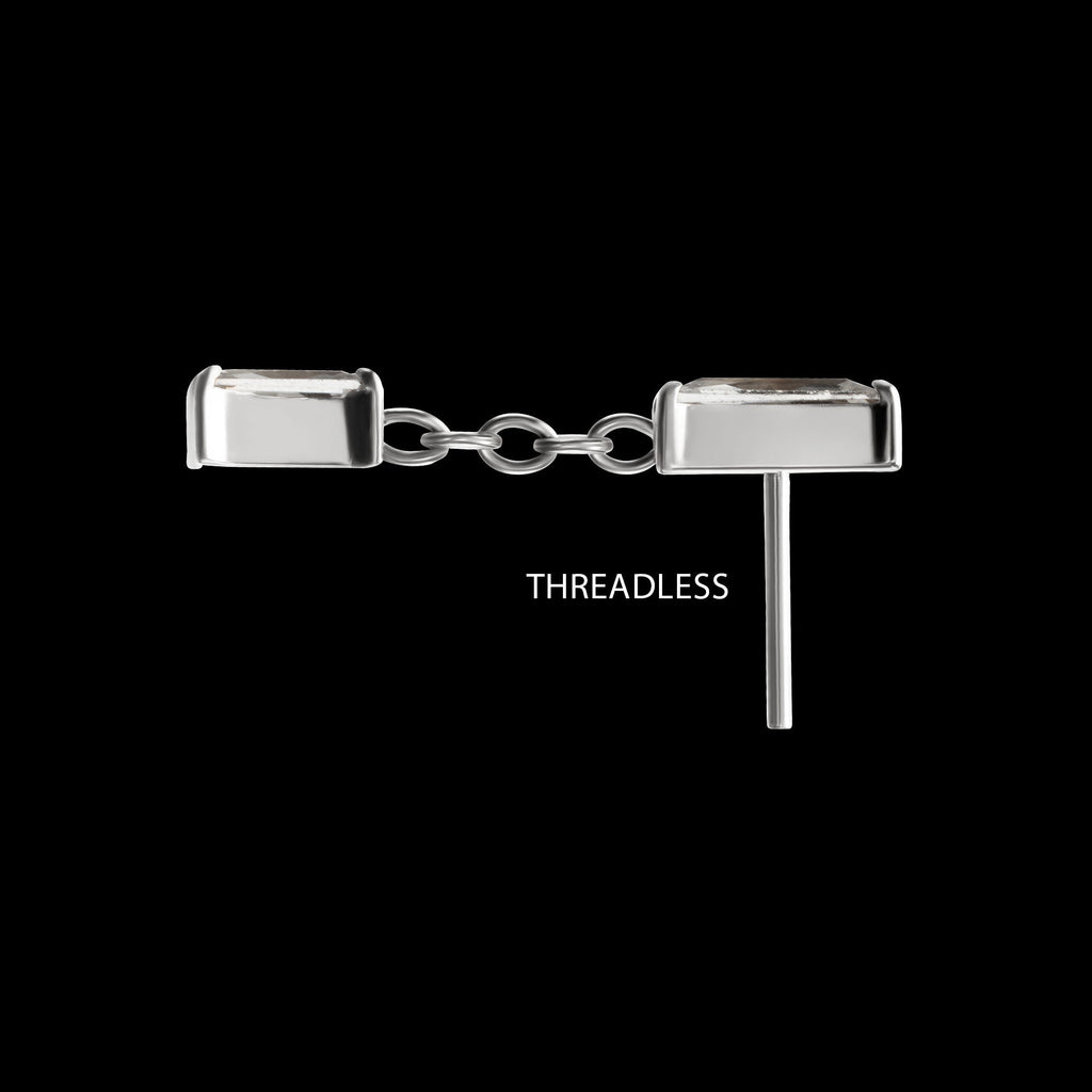 Double Baguette Prong-Set Gem Dangle Threadless Earring / Nosering – Titanium