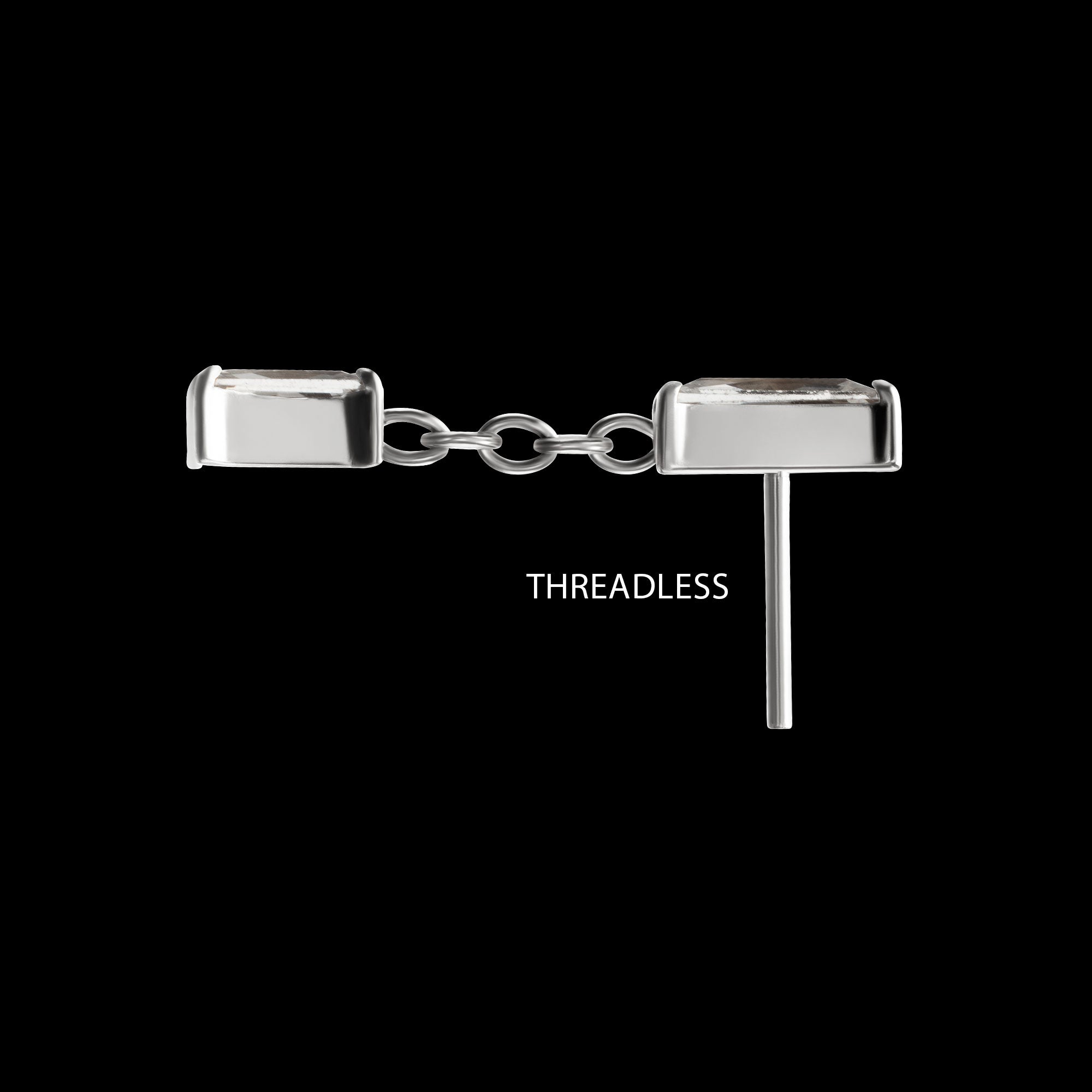 Double Baguette Prong-Set Gem Dangle Threadless Earring / Nosering – Titanium