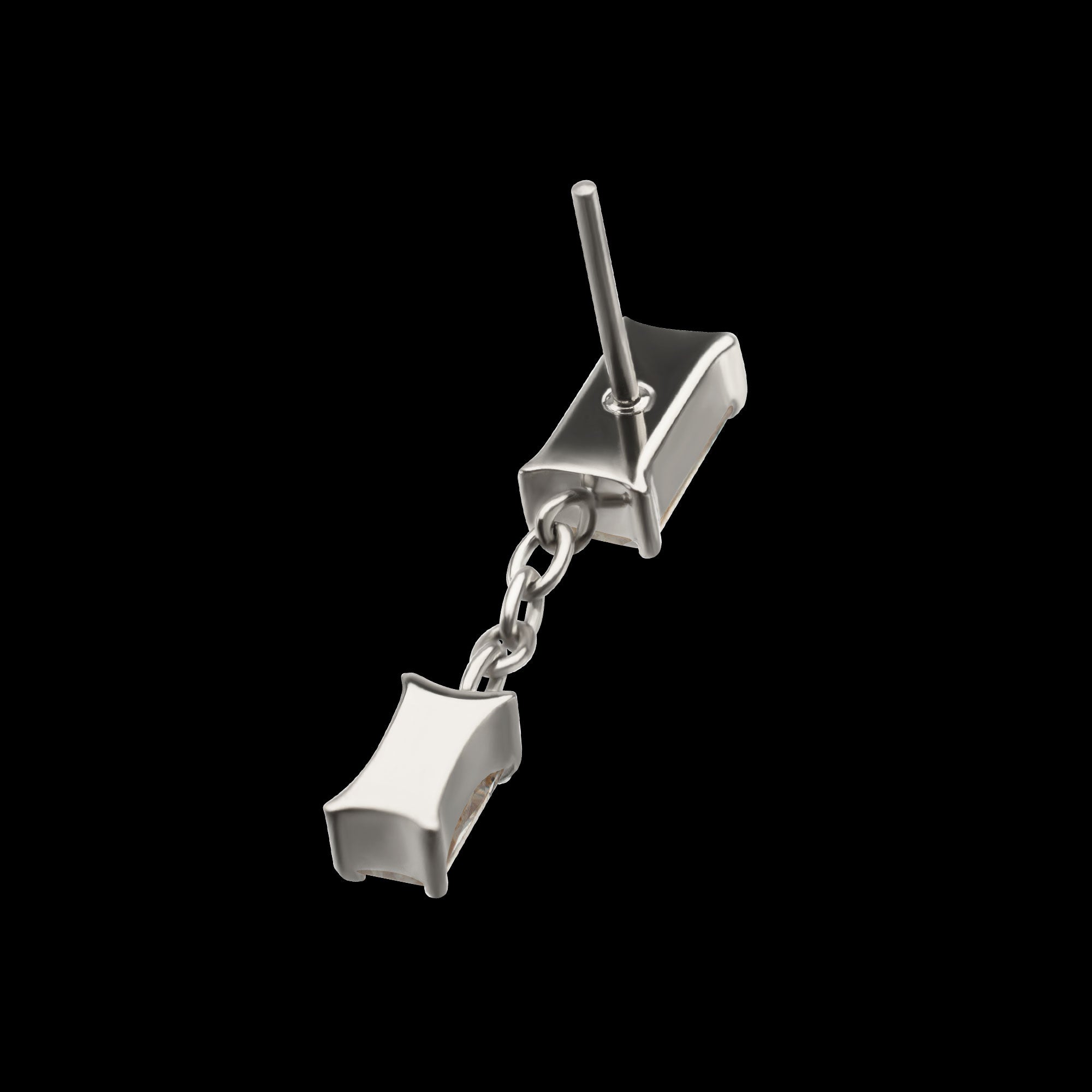 Double Baguette Prong-Set Gem Dangle Threadless Earring / Nosering – Titanium