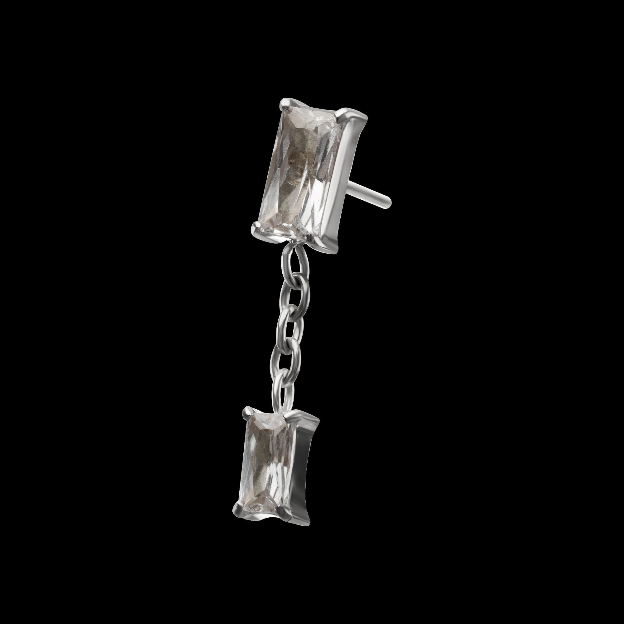 Double Baguette Prong-Set Gem Dangle Threadless Earring / Nosering – Titanium